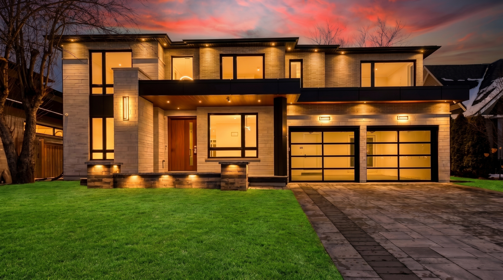 Luxury custom home at dusk